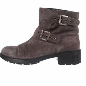 Aquatalia Gray Suede Double-Buckle Moto Booties 12